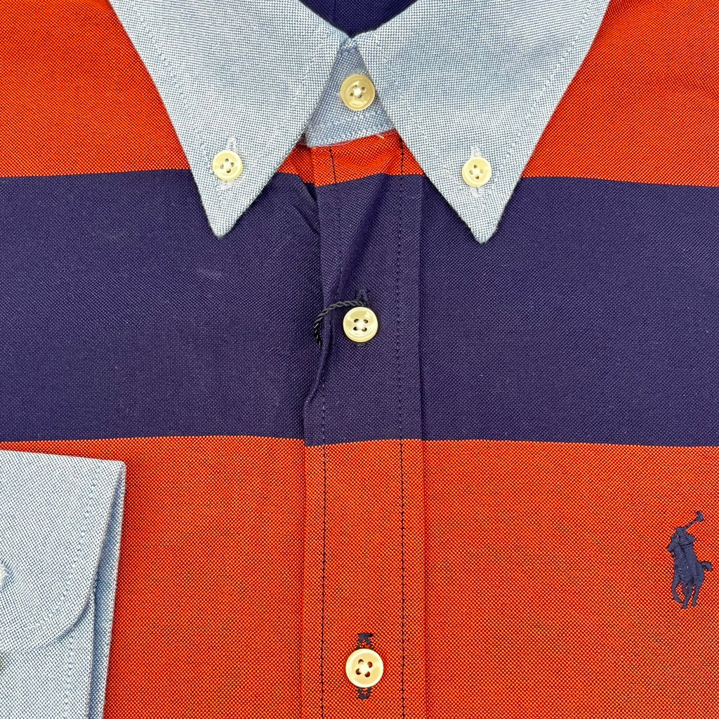 Orange and Navy Striped Long Sleeve Shirt