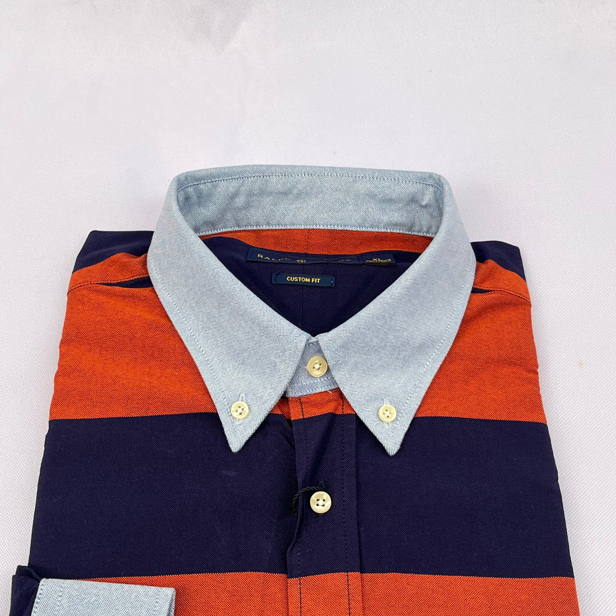 Orange and Navy Striped Long Sleeve Shirt