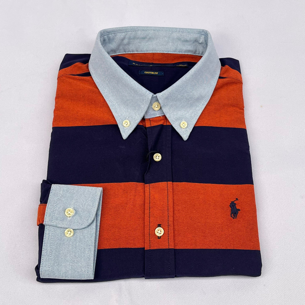 Orange and Navy Striped Long Sleeve Shirt