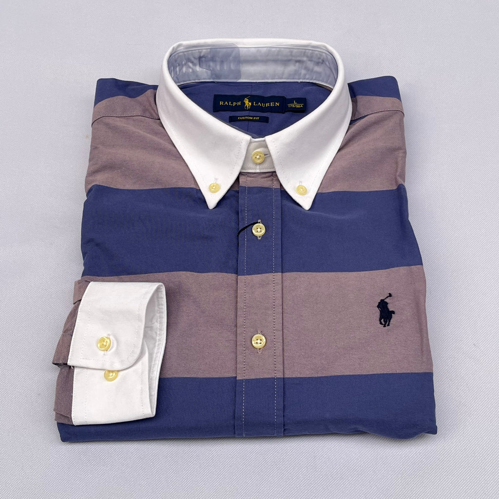 Navy and Mauve Striped Long Sleeve Shirt