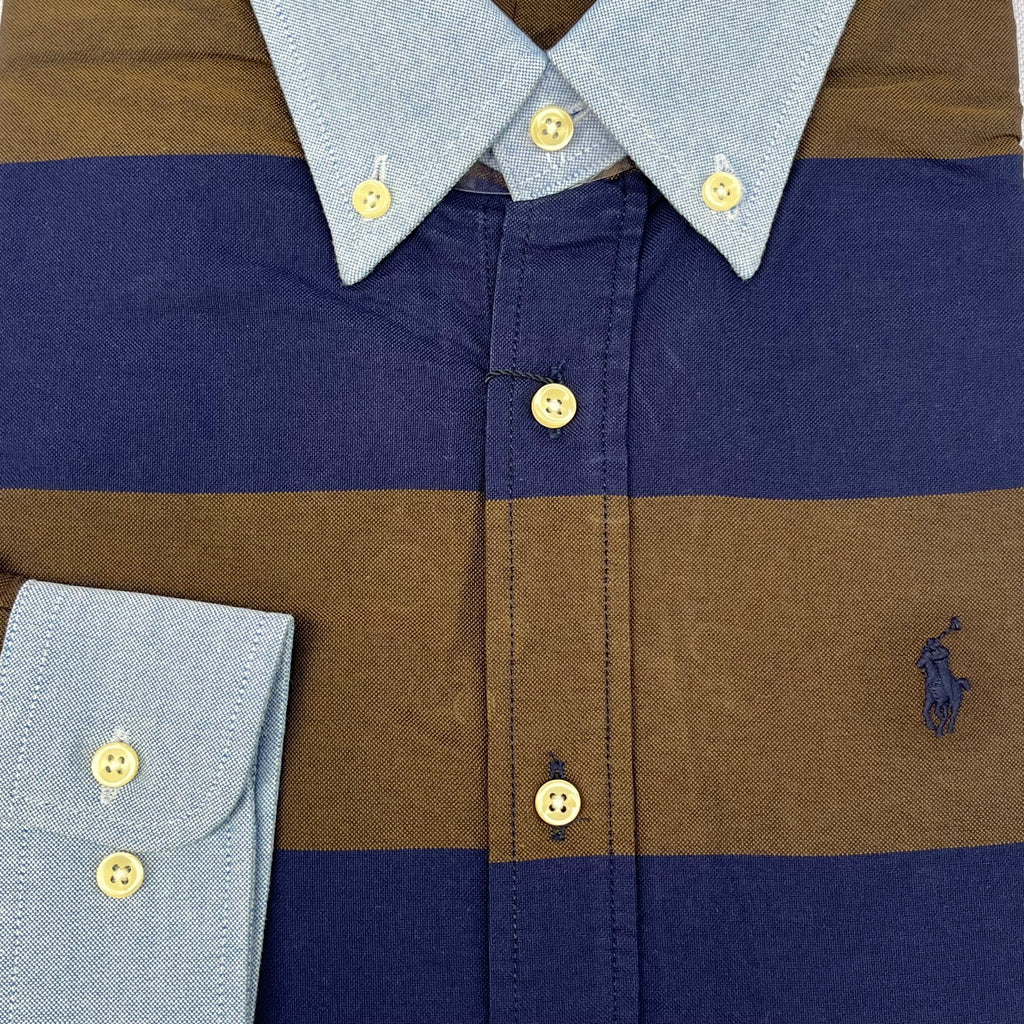Navy and Brown Striped Long Sleeve Shirt