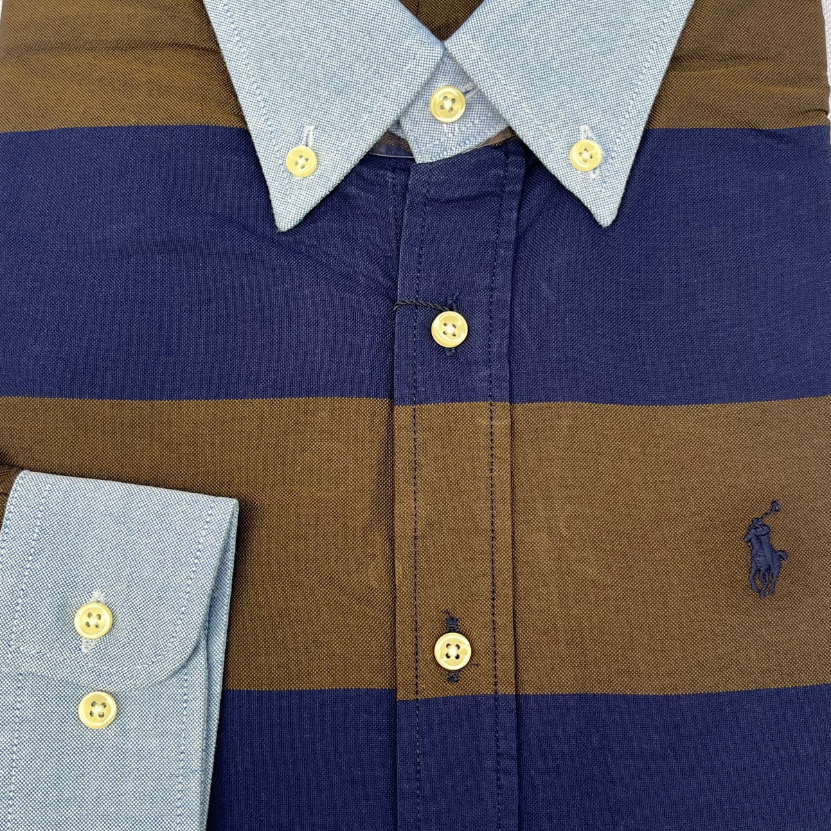 Navy and Brown Striped Long Sleeve Shirt