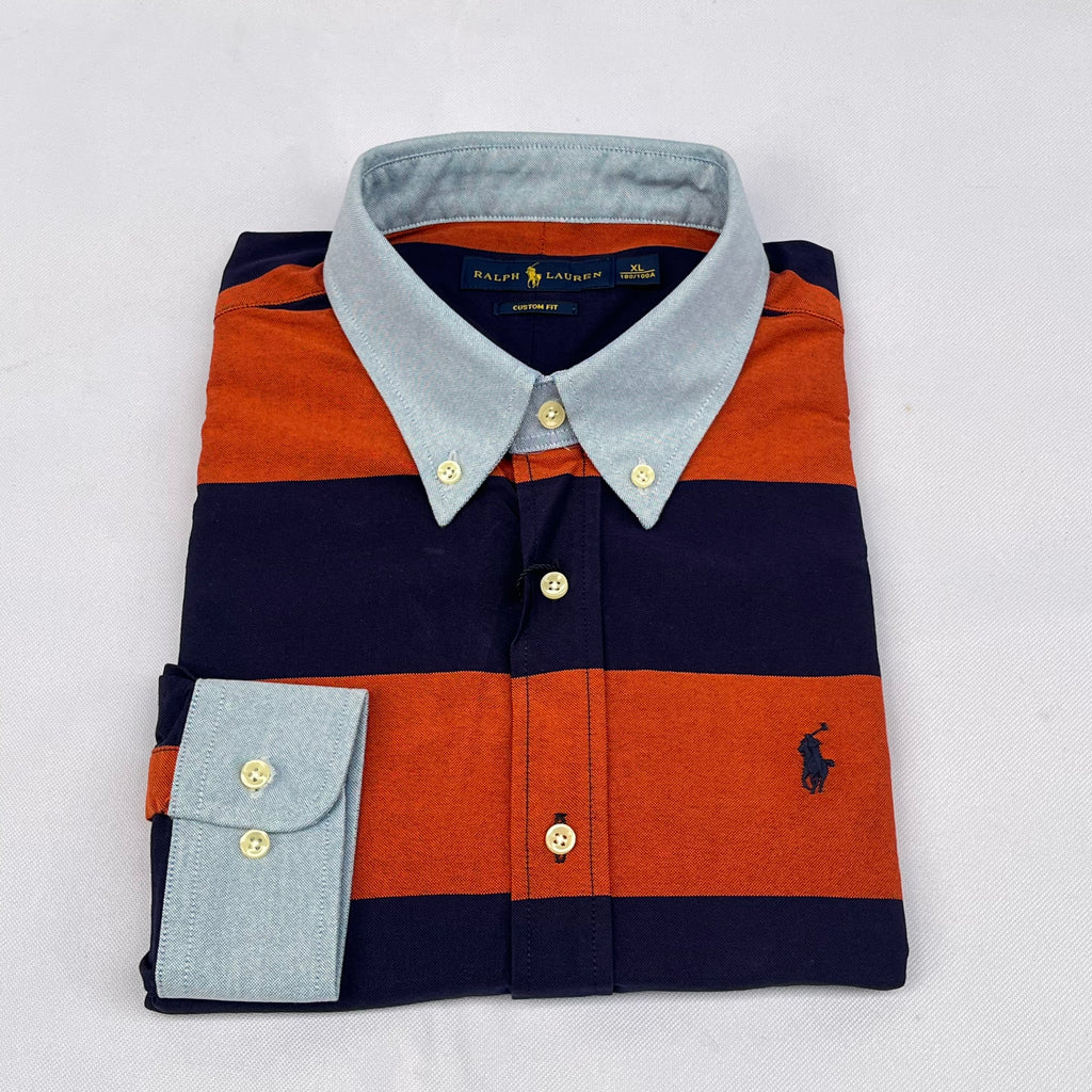 Orange and Navy Striped Long Sleeve Shirt
