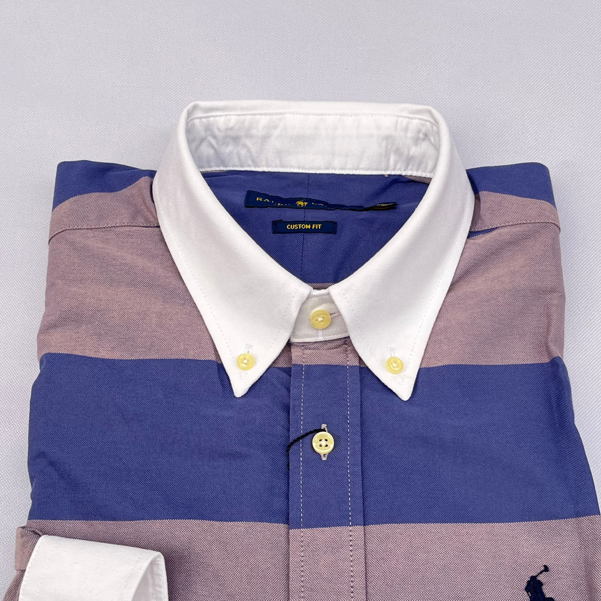 Navy and Mauve Striped Long Sleeve Shirt