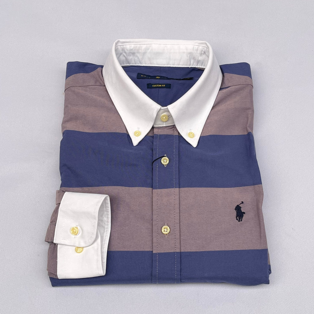 Navy and Mauve Striped Long Sleeve Shirt