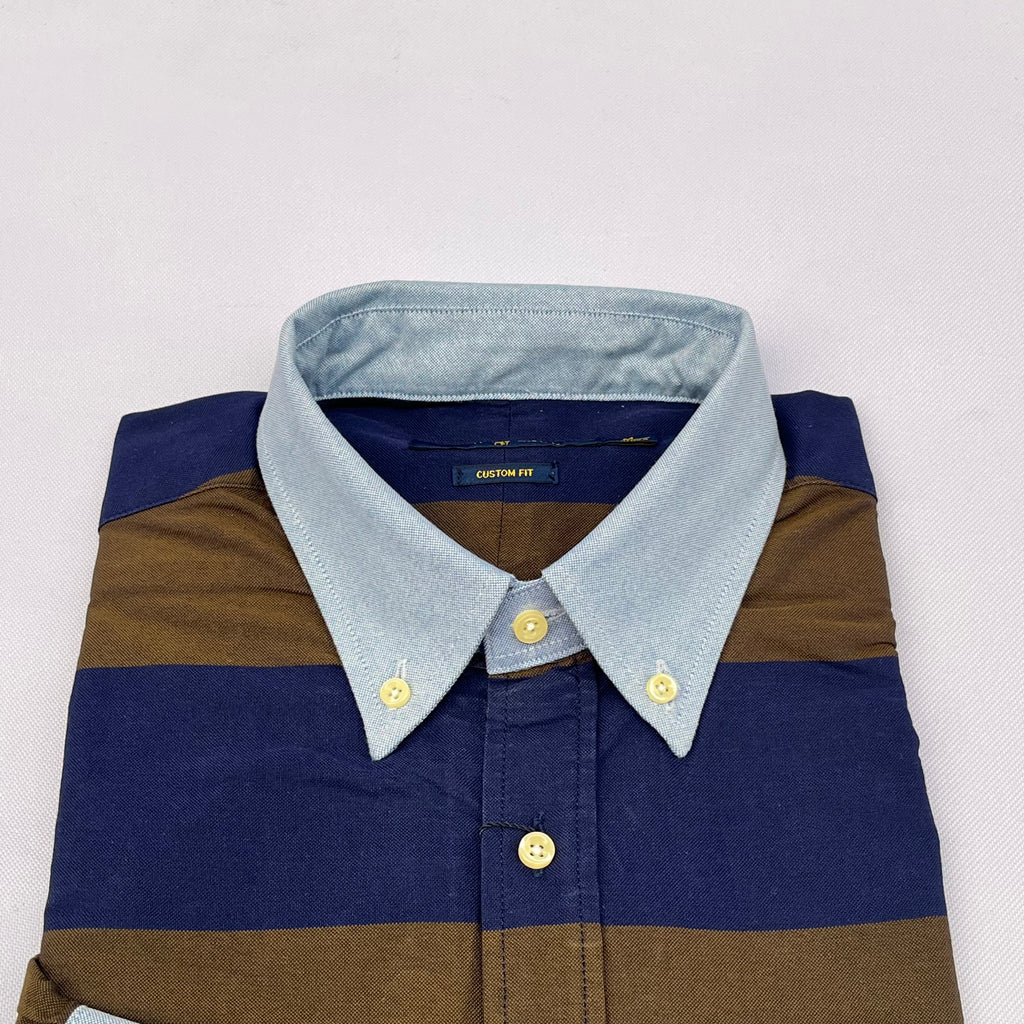 Navy and Brown Striped Long Sleeve Shirt