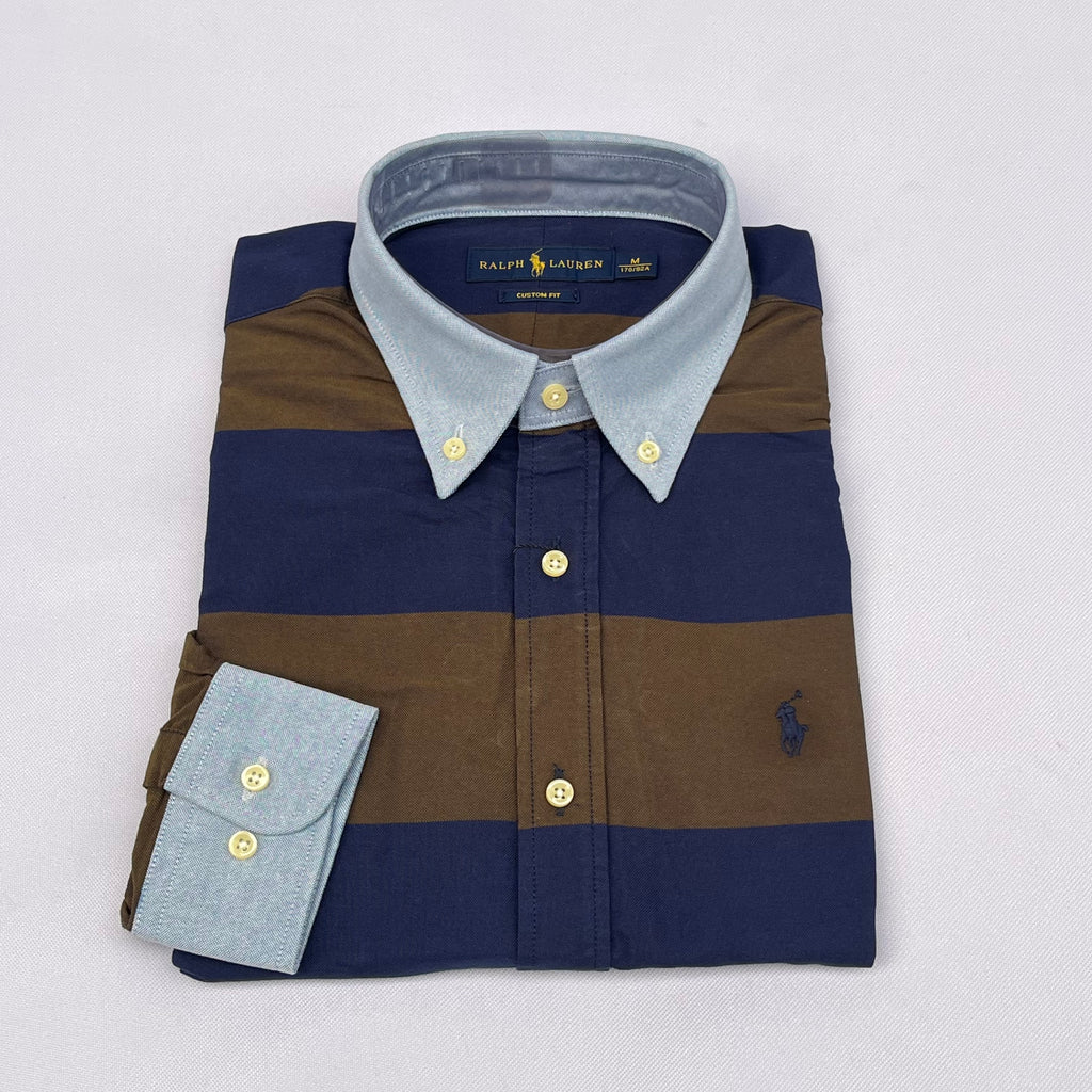 Navy and Brown Striped Long Sleeve Shirt