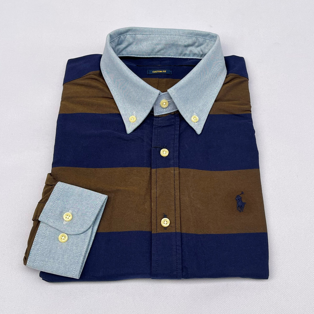 Navy and Brown Striped Long Sleeve Shirt