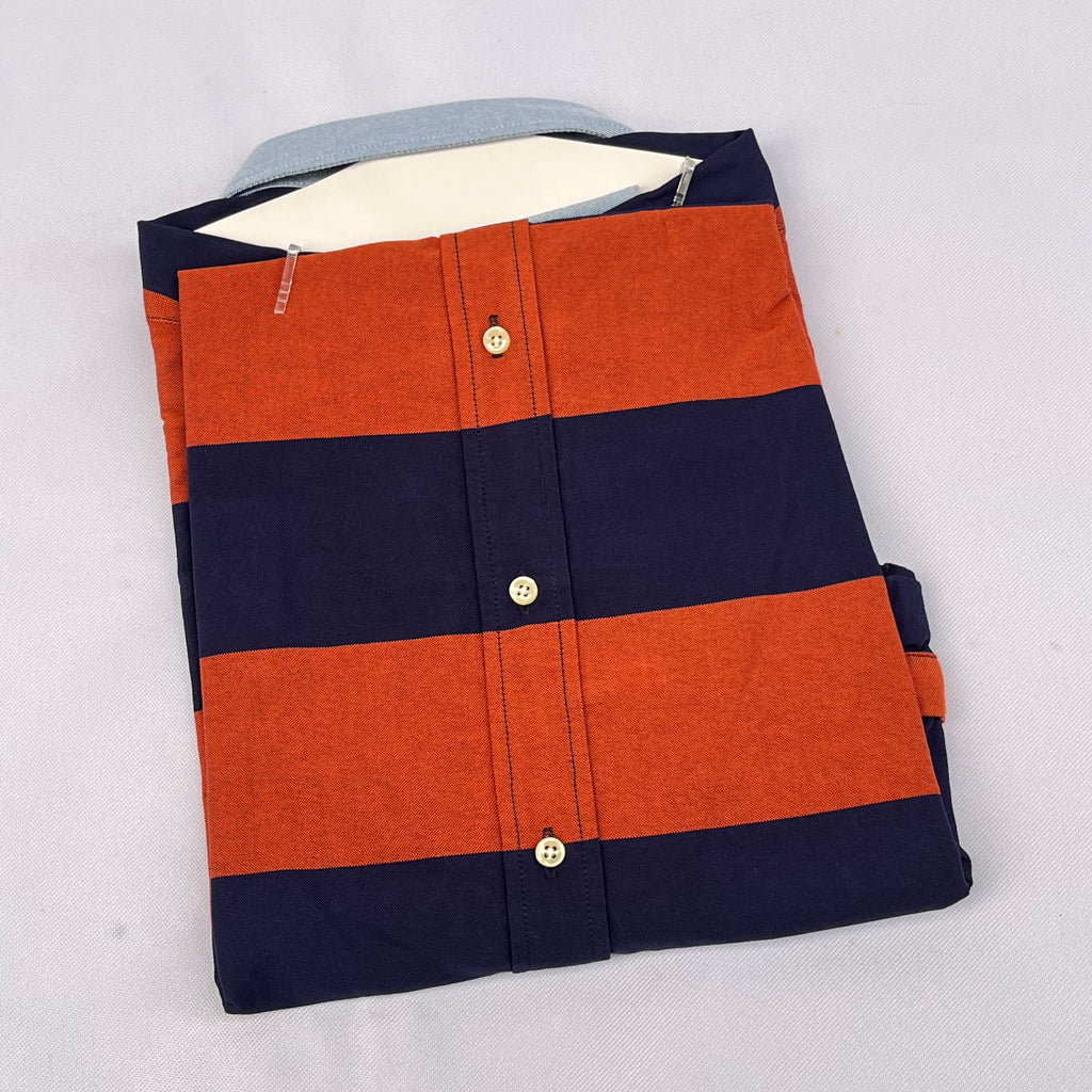 Orange and Navy Striped Long Sleeve Shirt