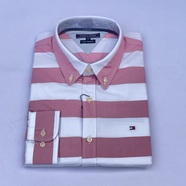Men's Blush Pink & White Wide Stripe Oxford Shirt