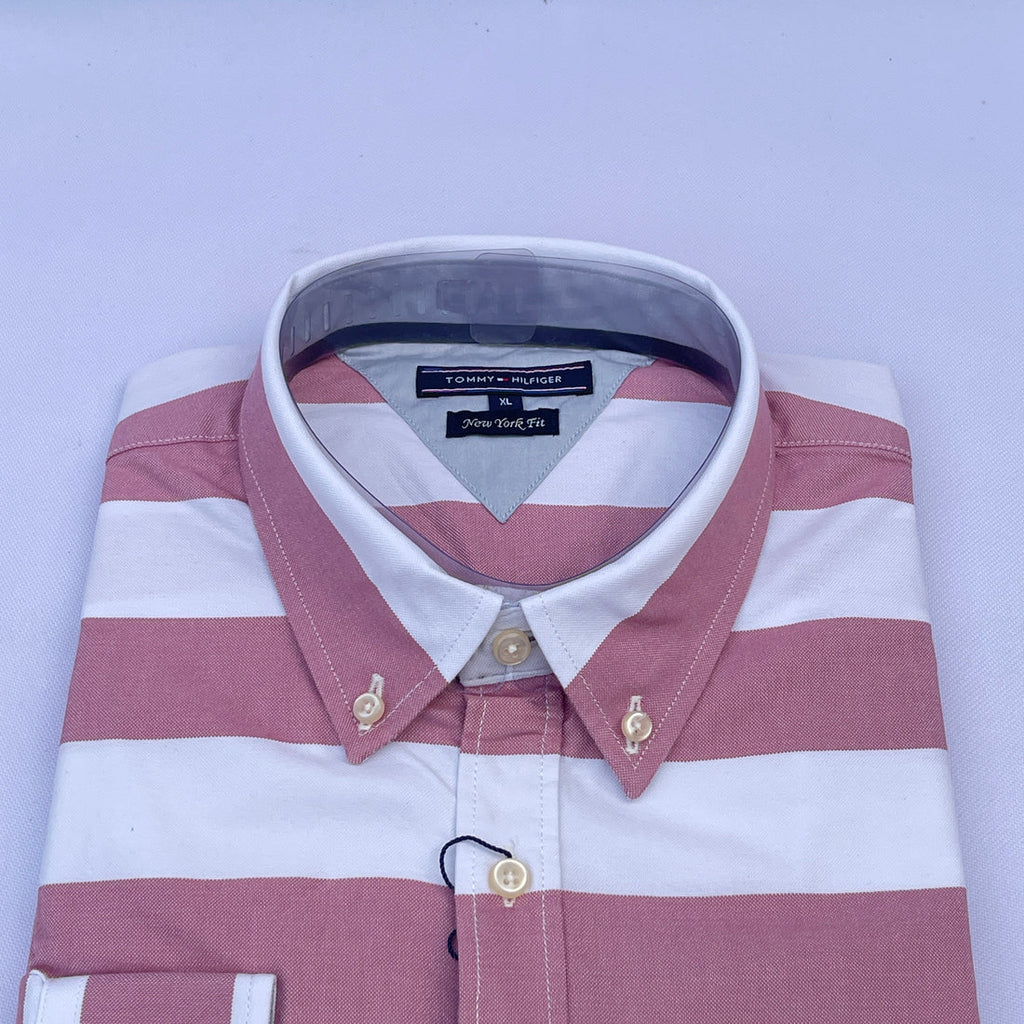 Men's Blush Pink & White Wide Stripe Oxford Shirt