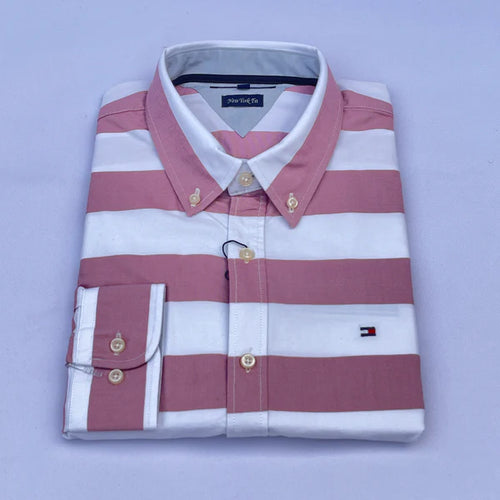 Men's Blush Pink & White Wide Stripe Oxford Shirt