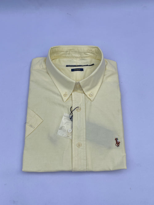 Cream Yellow Short-Sleeve Cotton Shirt