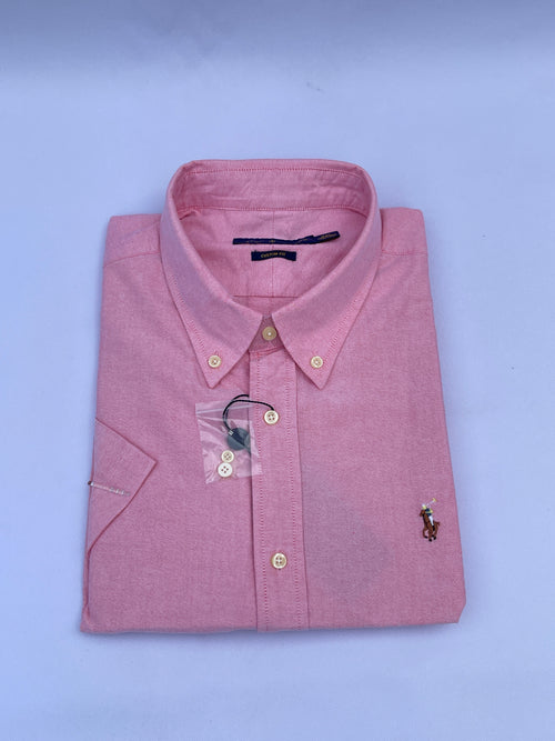 Coral Pink Short-Sleeve Cotton Shirt