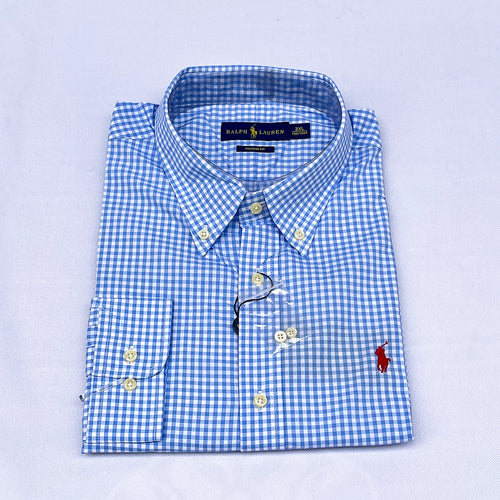 Blue Gingham Check Long Sleeve Shirt