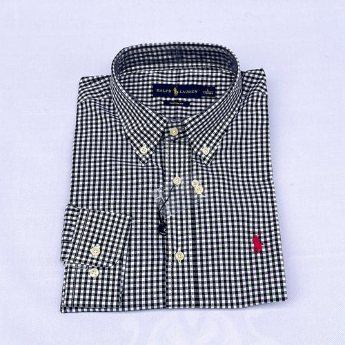 Black Gingham Check Long Sleeve Shirt