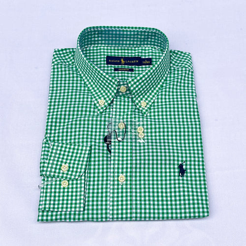 Green Gingham Check Long Sleeve Shirt
