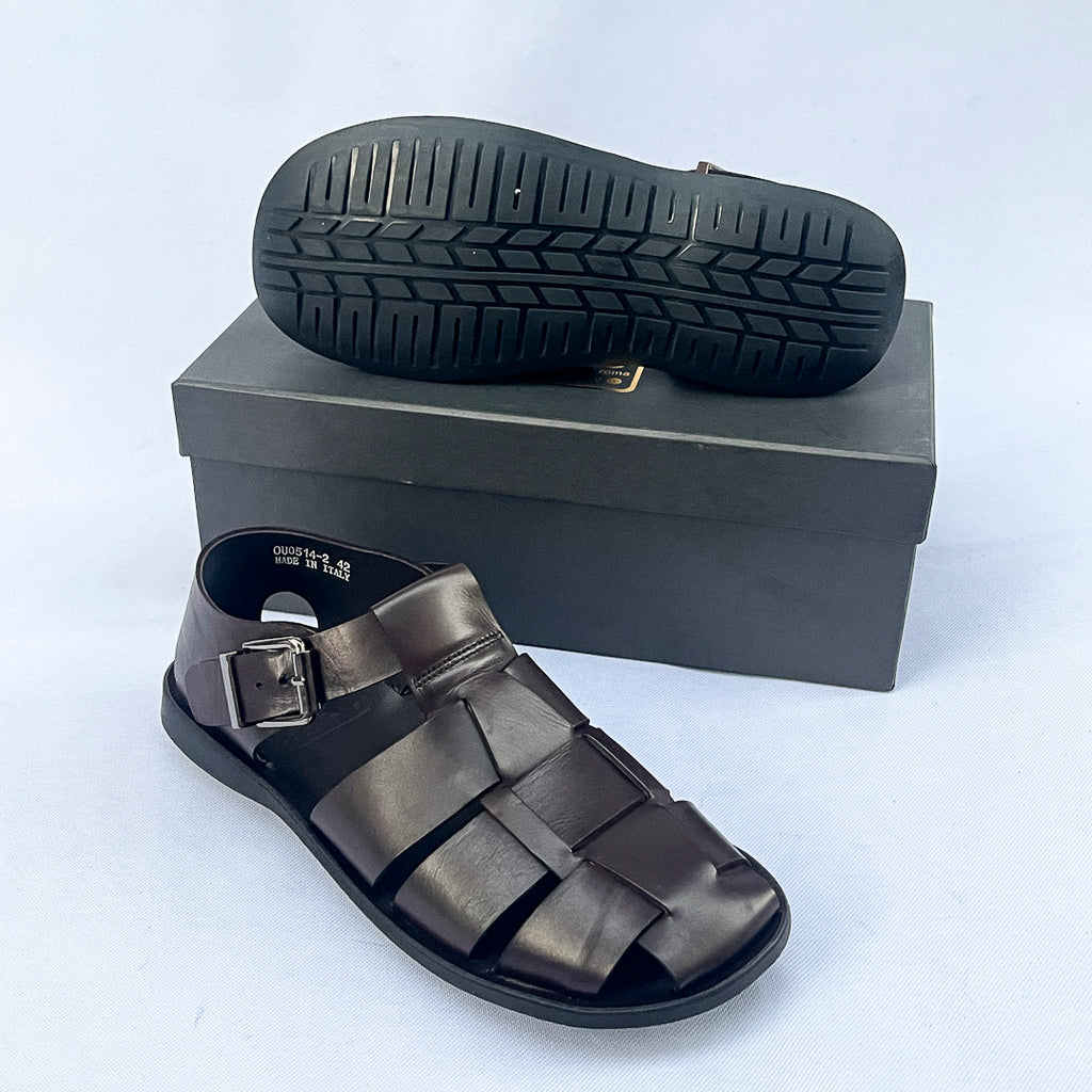 Centurion Wide-Strap Leather Fisherman Sandal – Dark Brown