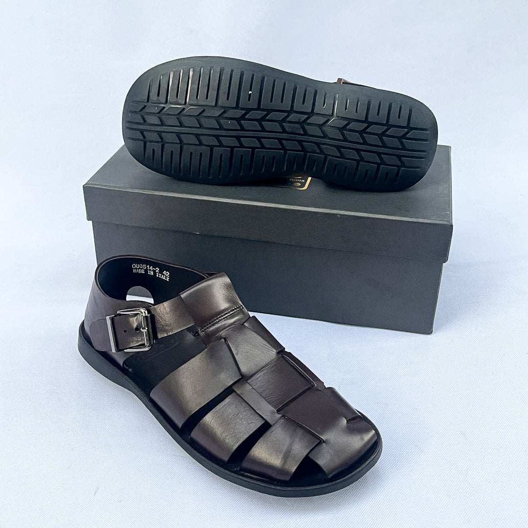 Centurion Wide-Strap Leather Fisherman Sandal – Dark Brown
