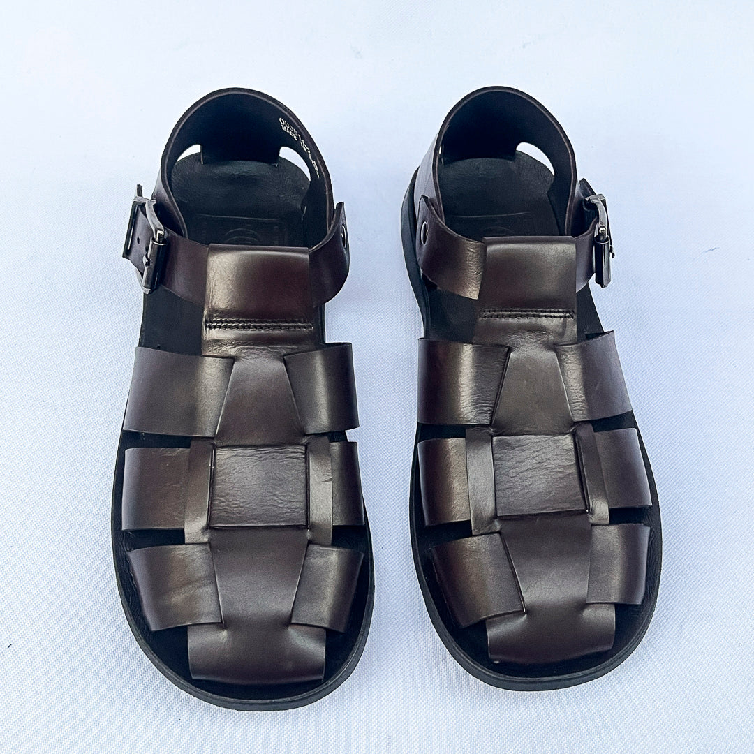 Centurion Wide-Strap Leather Fisherman Sandal – Dark Brown