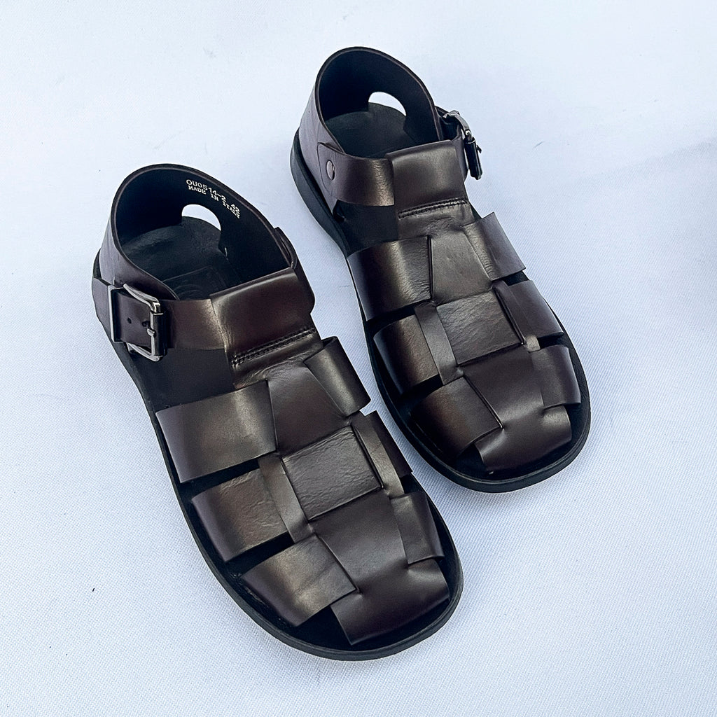Centurion Wide-Strap Leather Fisherman Sandal – Dark Brown