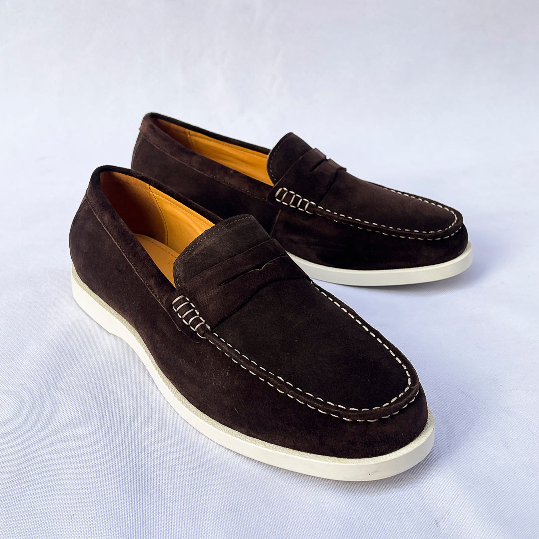 Marina Suede Penny Loafer – Dark Brown