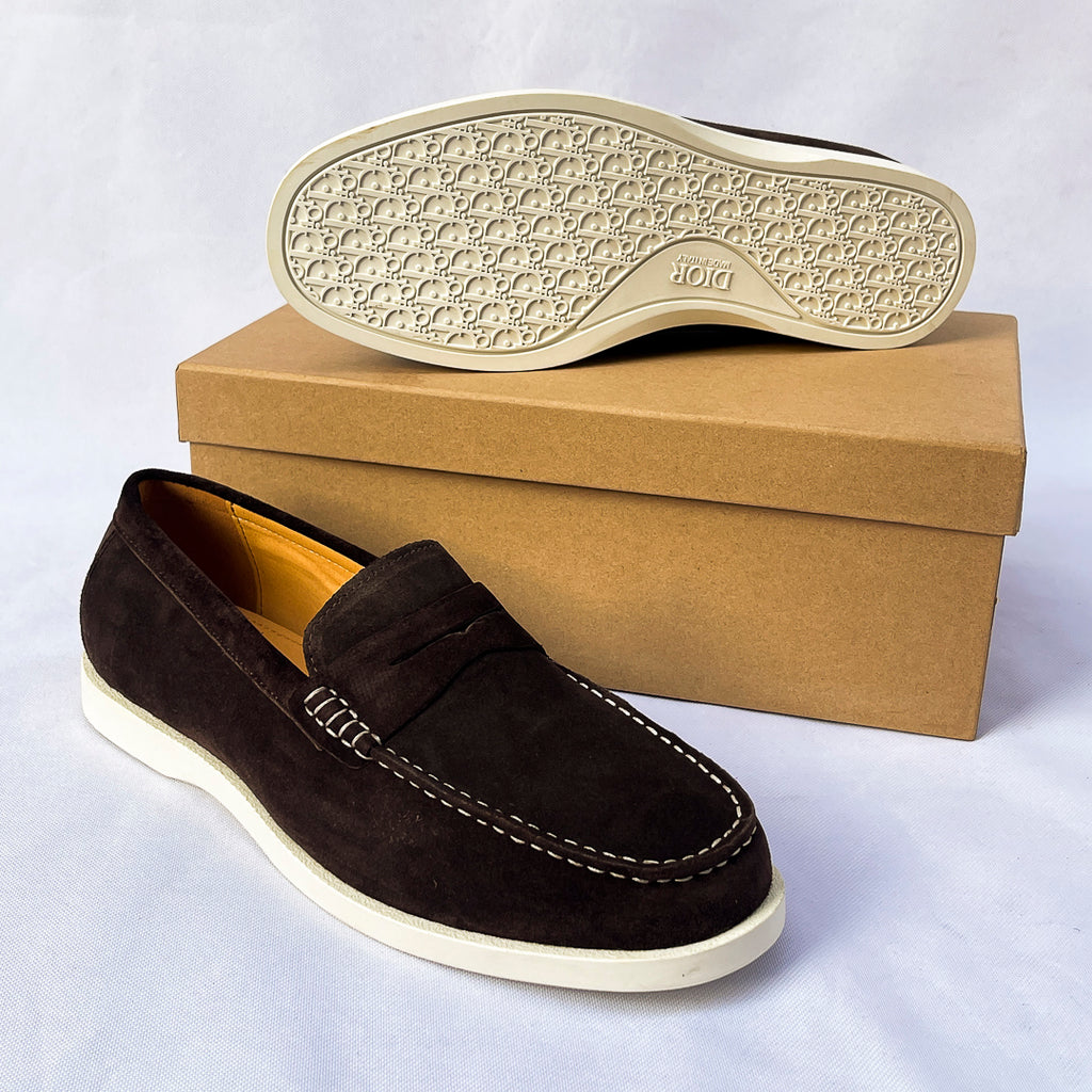Marina Suede Penny Loafer – Dark Brown