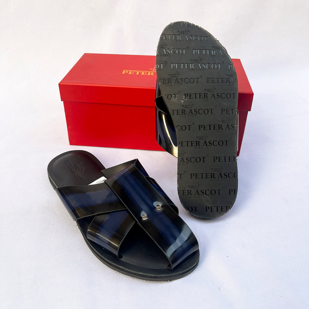 Sovereign Cross-Strap Leather Slide – Navy Blue