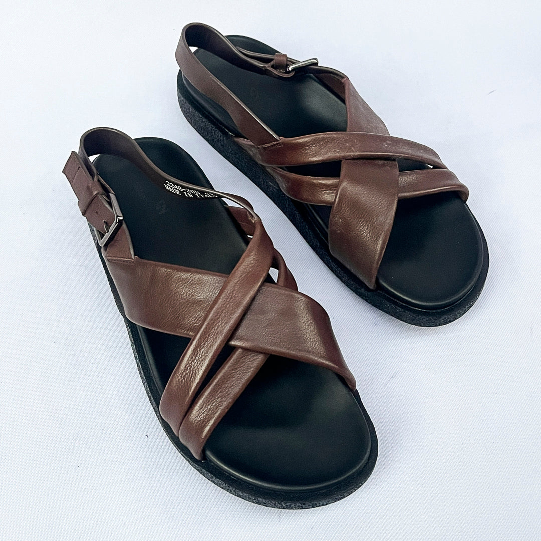 Atlas Cross-Strap Back-Strap Leather Sandal – Dark Brown