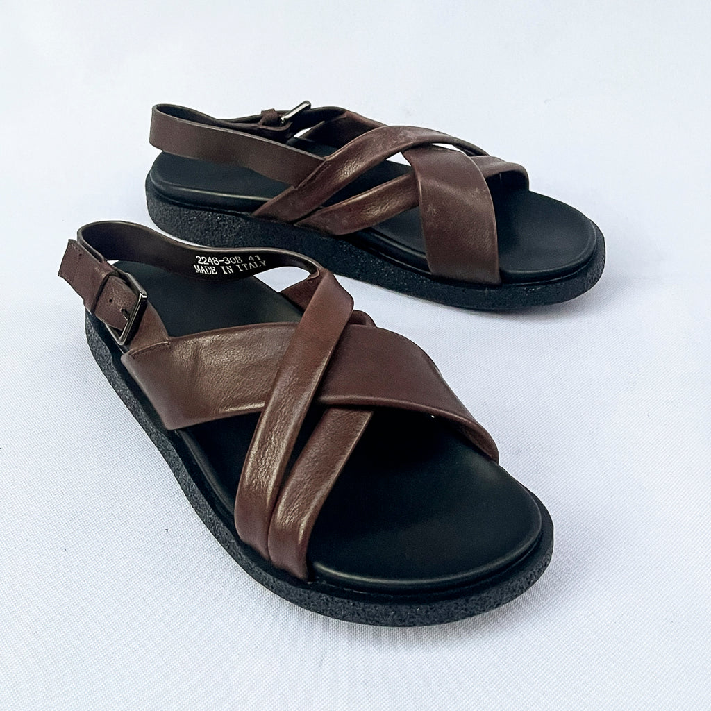 Atlas Cross-Strap Back-Strap Leather Sandal – Dark Brown