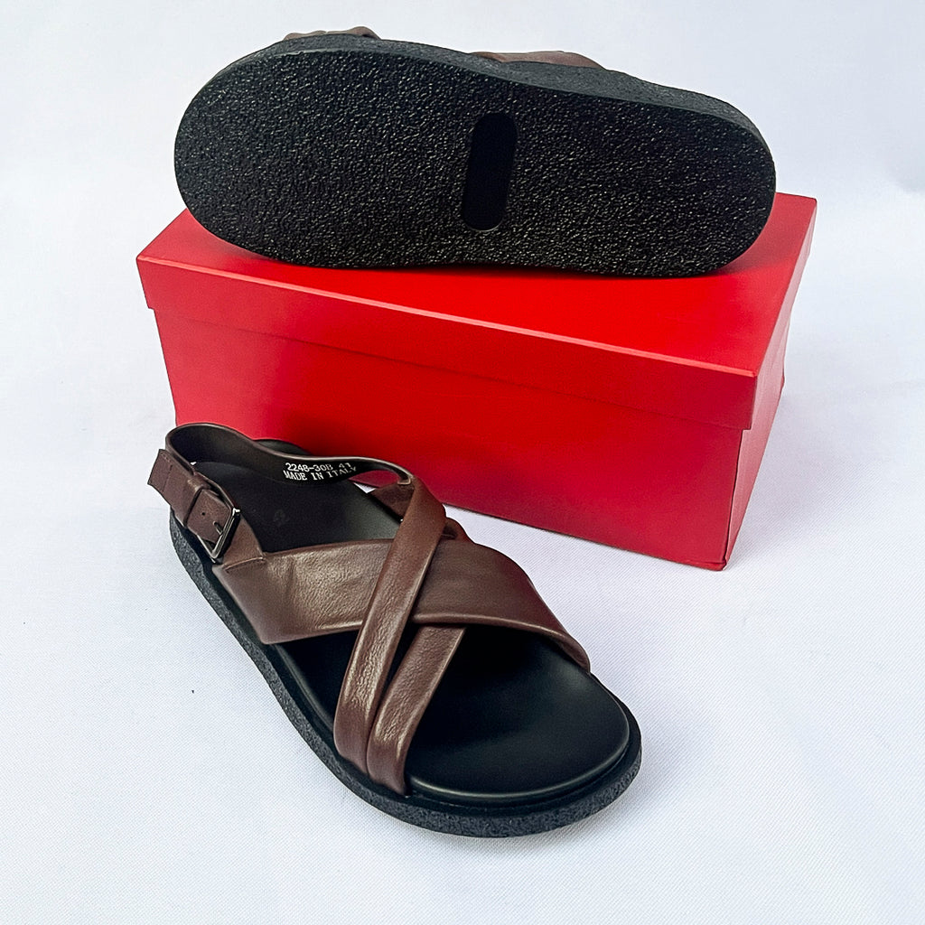 Atlas Cross-Strap Back-Strap Leather Sandal – Dark Brown