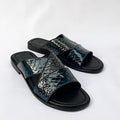 Cairo Croc-Print Cross Leather Slide – Black