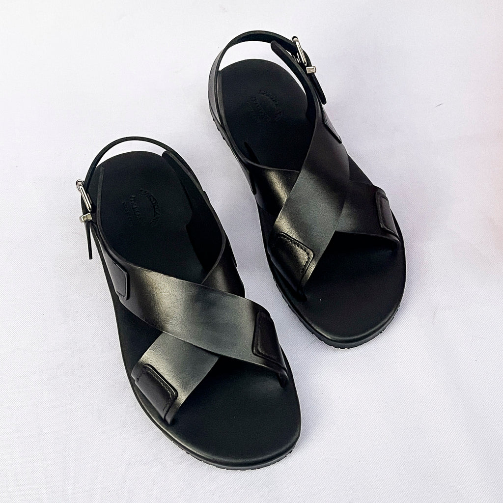 Sorrento Cross-Strap Back-Strap Leather Sandal – Black