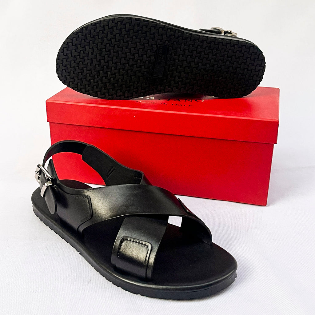 Sorrento Cross-Strap Back-Strap Leather Sandal – Black