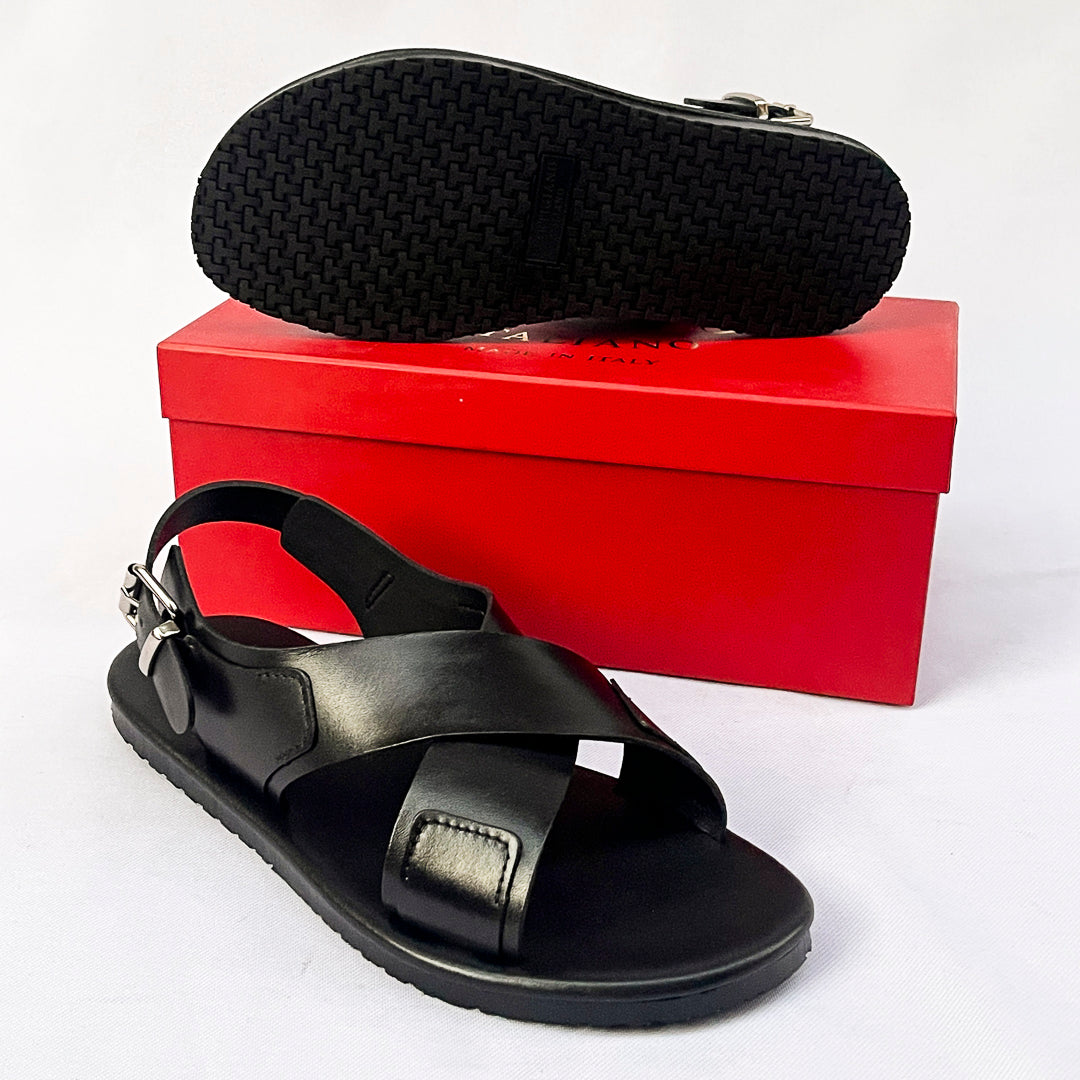 Sorrento Cross-Strap Back-Strap Leather Sandal – Black