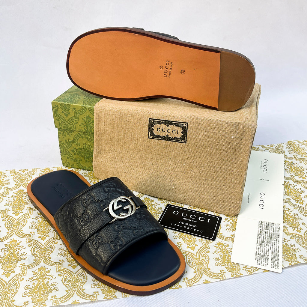 Embossed Single-Strap Slides - Blue