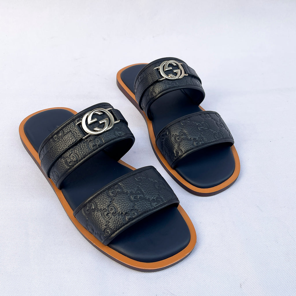 Embossed Double-Strap Slides - Blue