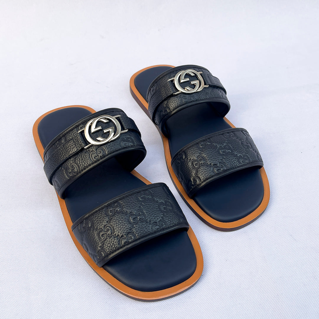 Embossed Double-Strap Slides - Blue
