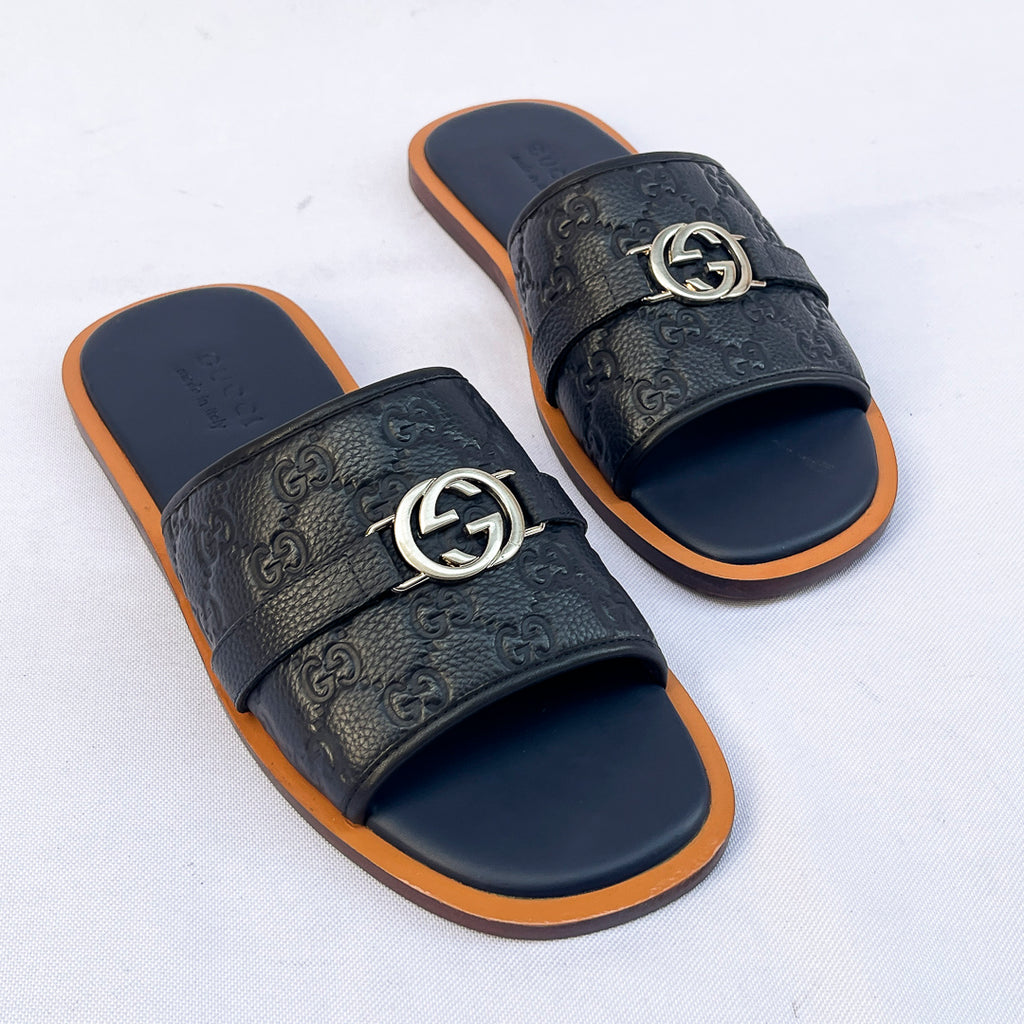 Embossed Single-Strap Slides - Blue