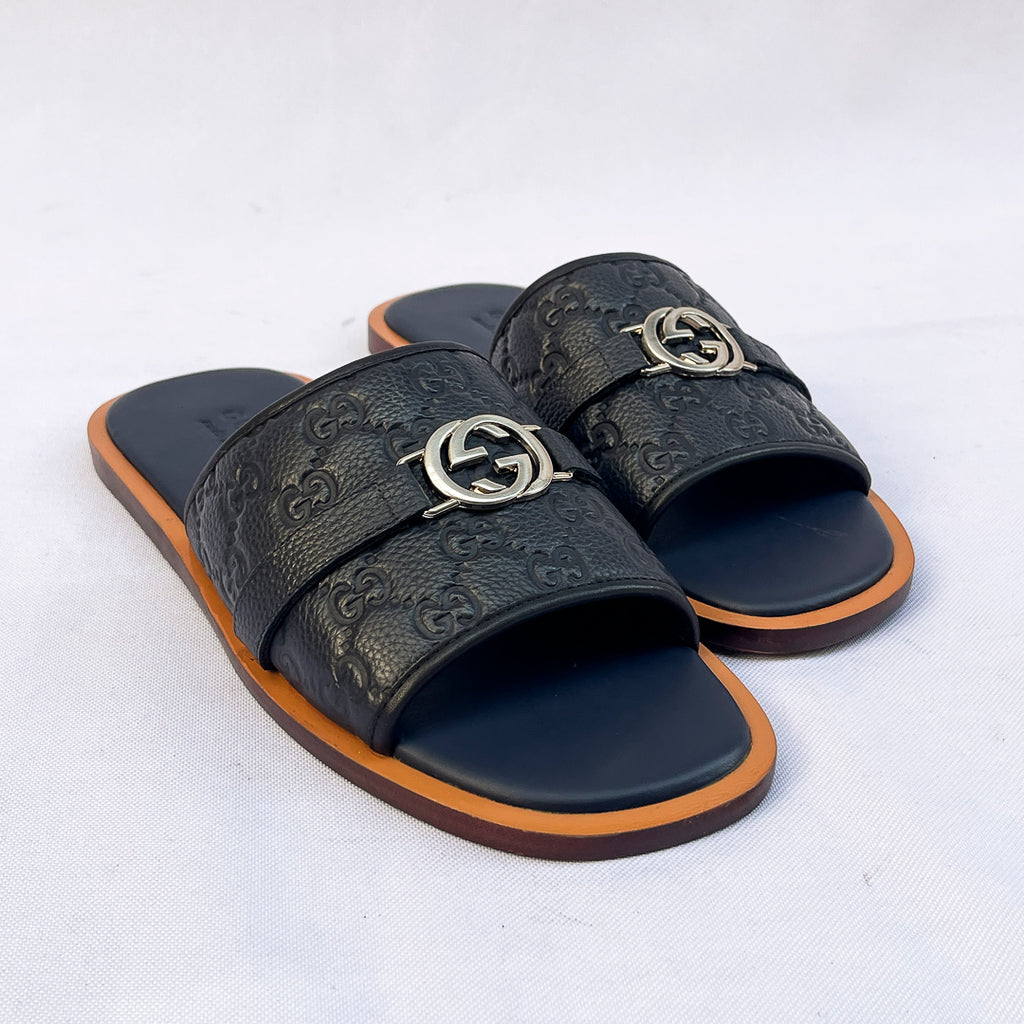 Embossed Single-Strap Slides - Blue