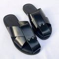 Sovereign Cross-Strap Leather Slide – Black