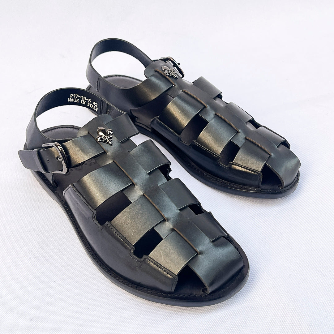 Corsair Woven Leather Fisherman Sandal – Black
