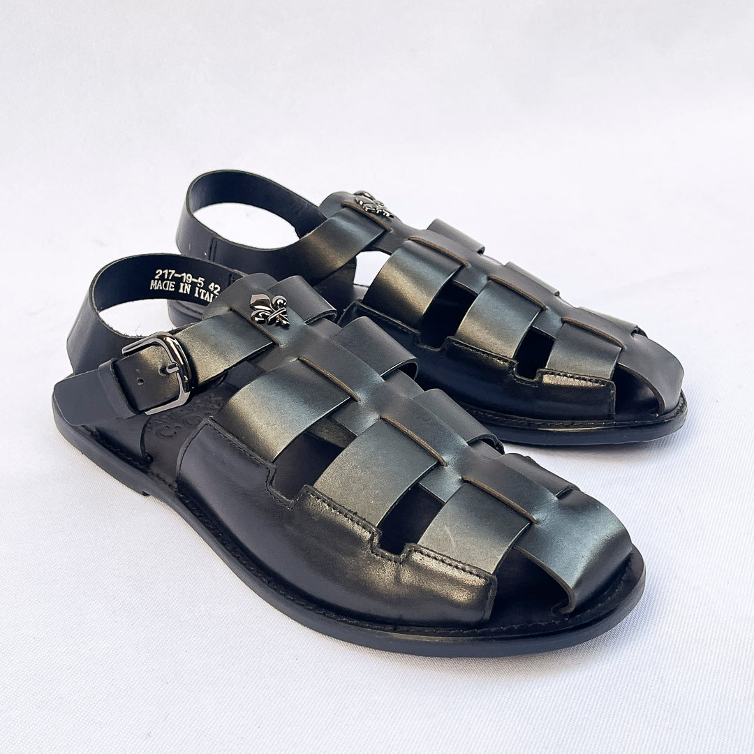 Corsair Woven Leather Fisherman Sandal – Black