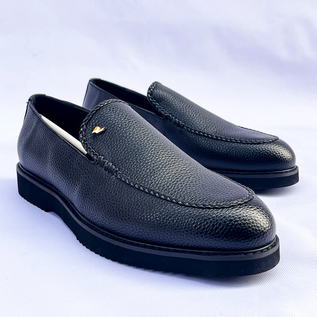 Verona Braided-Stitch Leather Loafer – Black
