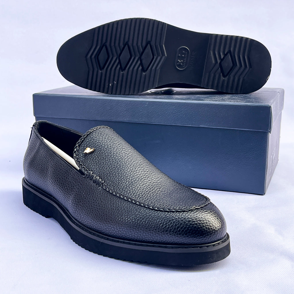 Verona Braided-Stitch Leather Loafer – Black