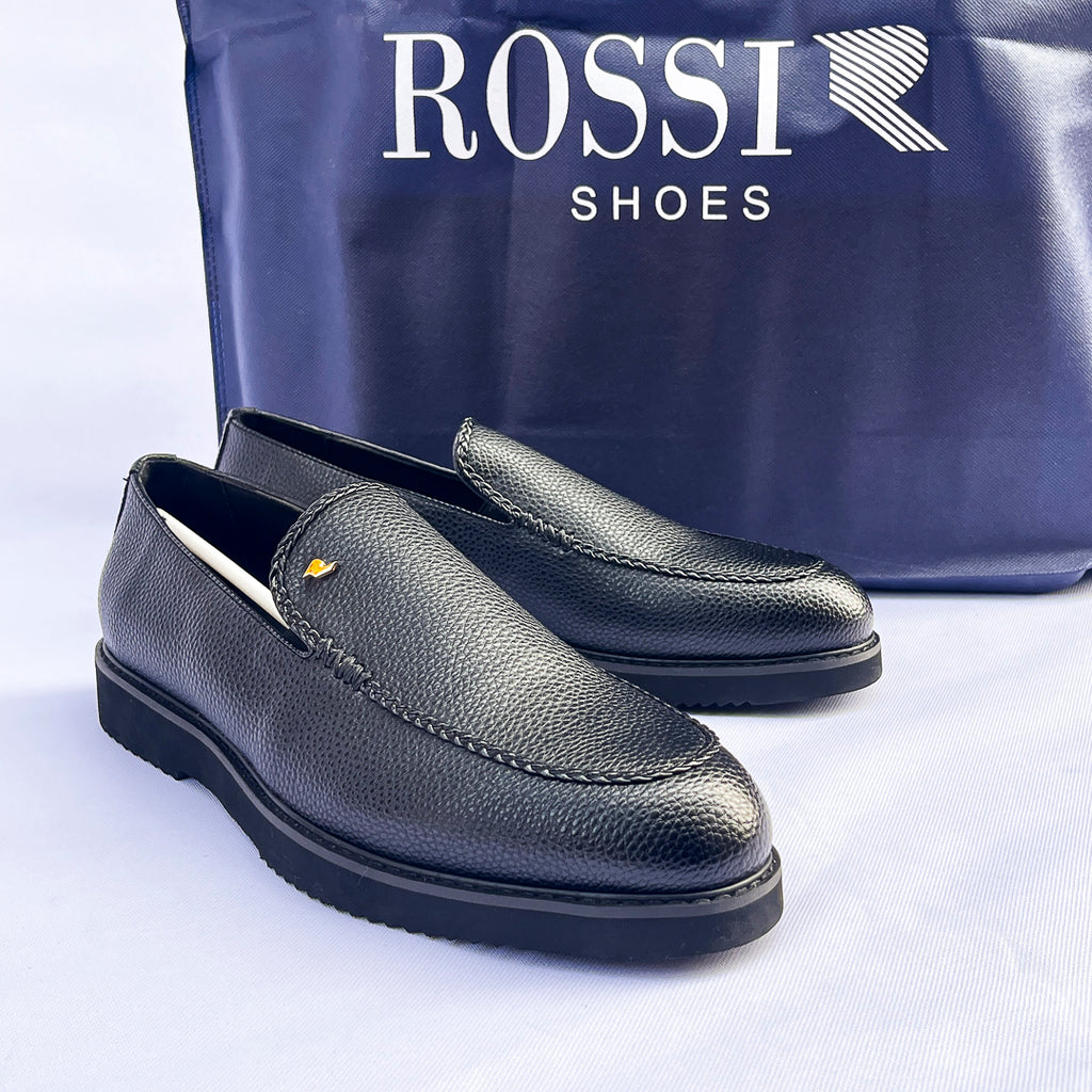 Verona Braided-Stitch Leather Loafer – Black