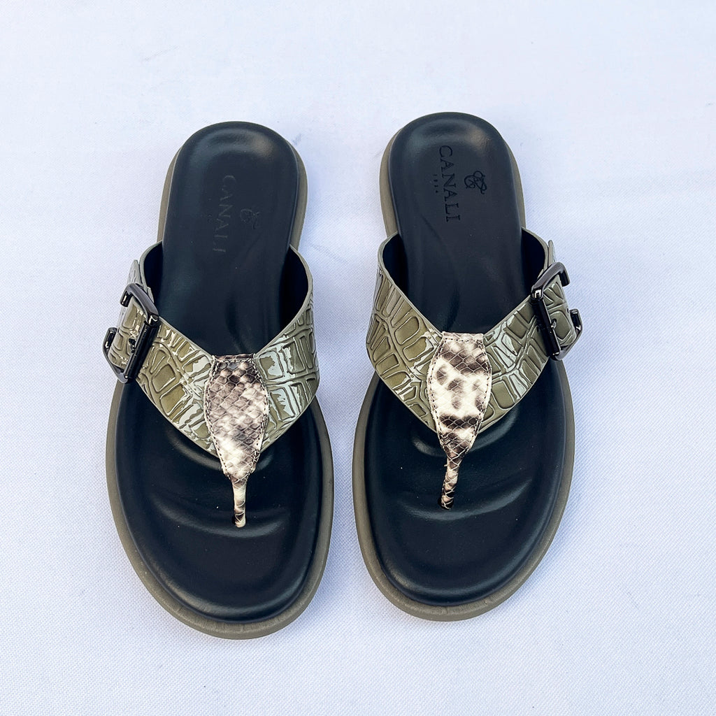 Palma Croc-Embossed Thong Sandal – Olive