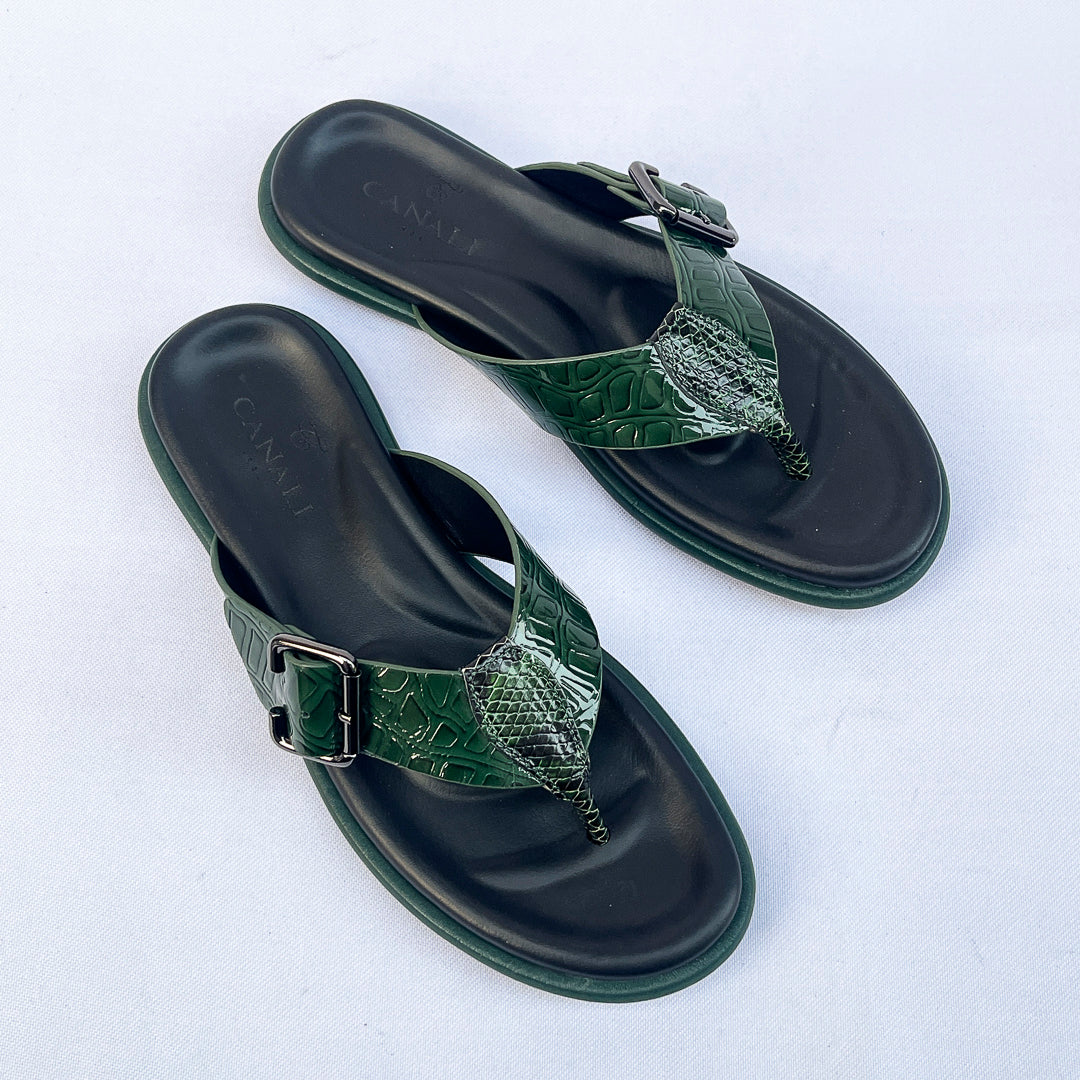 Palma Croc-Embossed Thong Sandal – Forest Green