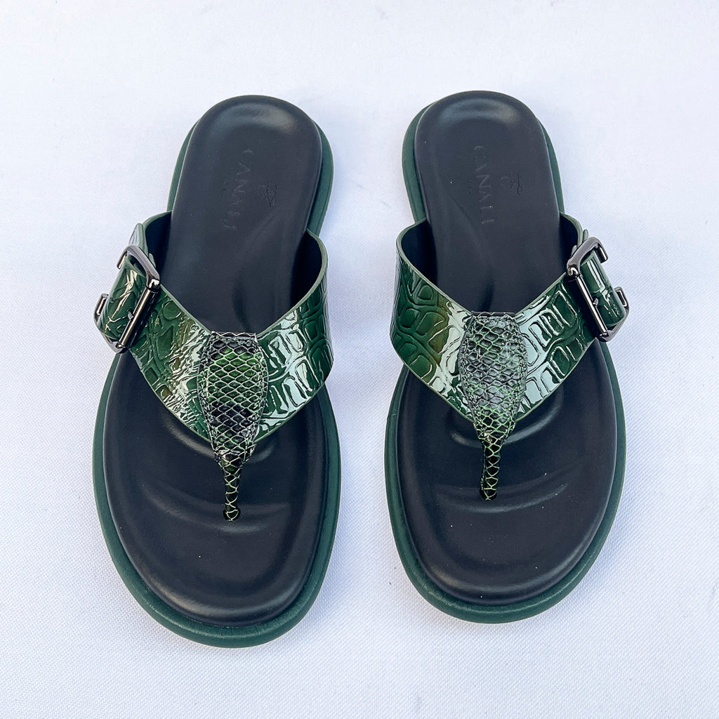 Palma Croc-Embossed Thong Sandal – Forest Green