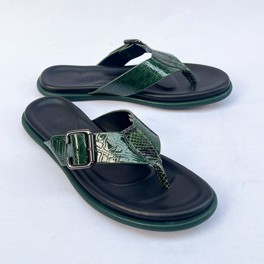 Palma Croc-Embossed Thong Sandal – Forest Green